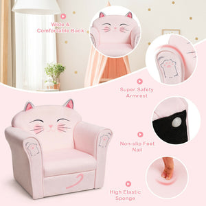 Kids Upholstered Cat Armrest Couch Sofa with Durable Linen Fabric for Playroom or Bedroom