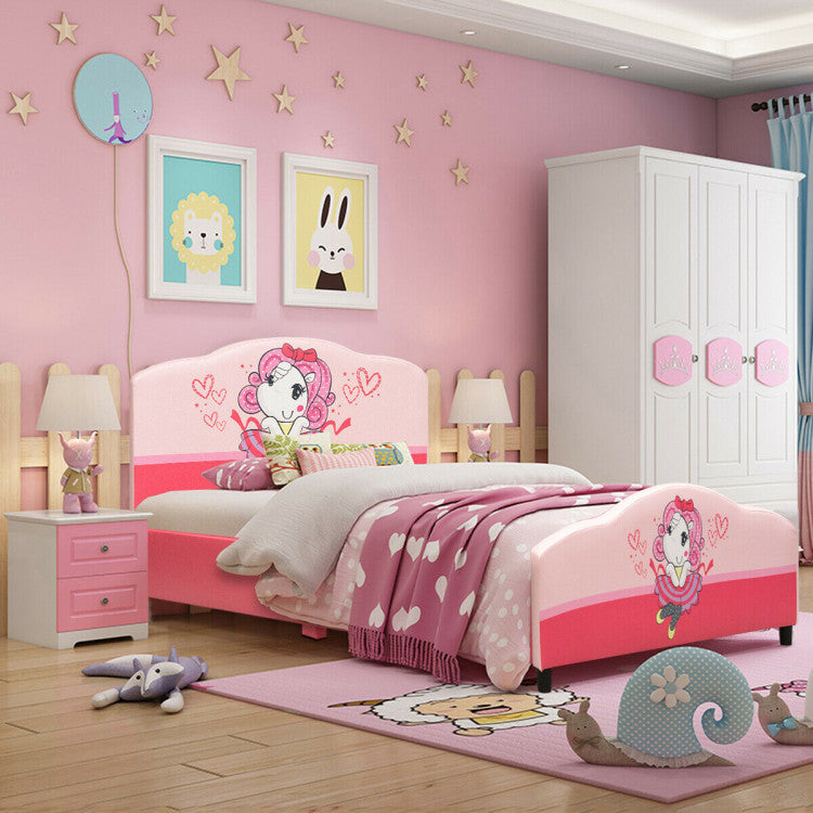 Kids Upholstered Platform Bed for Girls – Toddler Bed with Pattern Design