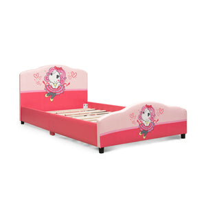 Kids Upholstered Platform Bed for Girls – Toddler Bed with Pattern Design