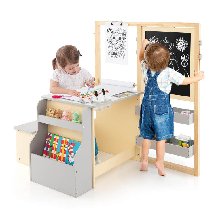 Kids Wooden Art Center Table and Bench Set – Creative Workspace for Toddlers and Children