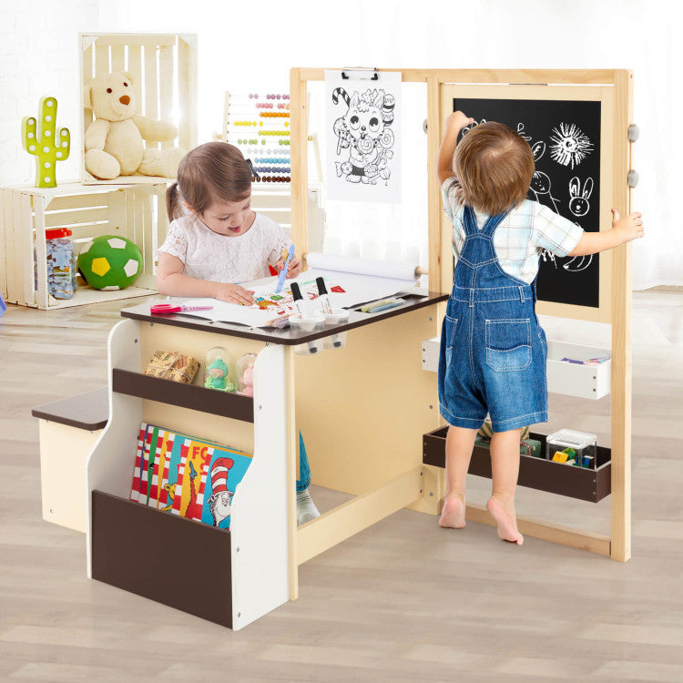 Kids Wooden Art Center Table and Bench Set – Creative Workspace for Toddlers and Children