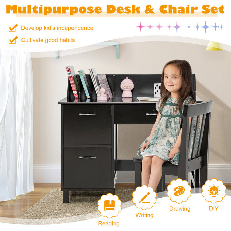 Kids Wooden Writing Desk Set with Drawer and Storage Cabinet – Functional & Stylish