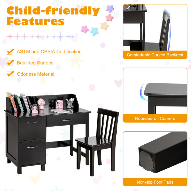 Kids Wooden Writing Desk Set with Drawer and Storage Cabinet – Functional & Stylish