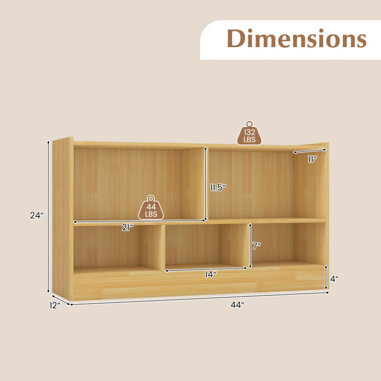 Kids 2-Shelf Bookcase & 5-Cube Wood Toy Storage Cabinet Organizer