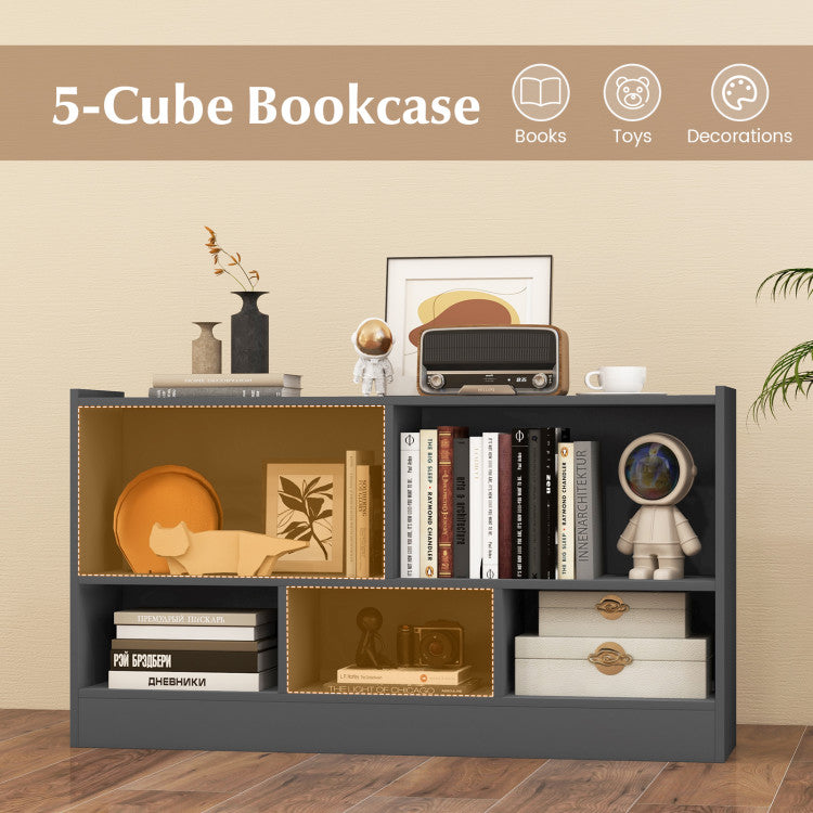 Kids 2-Shelf Bookcase & 5-Cube Wood Toy Storage Cabinet Organizer