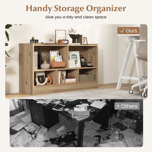 Kids 2-Shelf Bookcase & 5-Cube Wood Toy Storage Cabinet Organizer