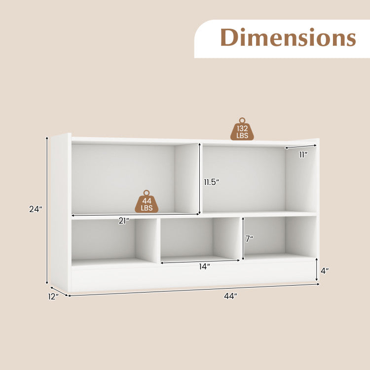 Kids 2-Shelf Bookcase & 5-Cube Wood Toy Storage Cabinet Organizer
