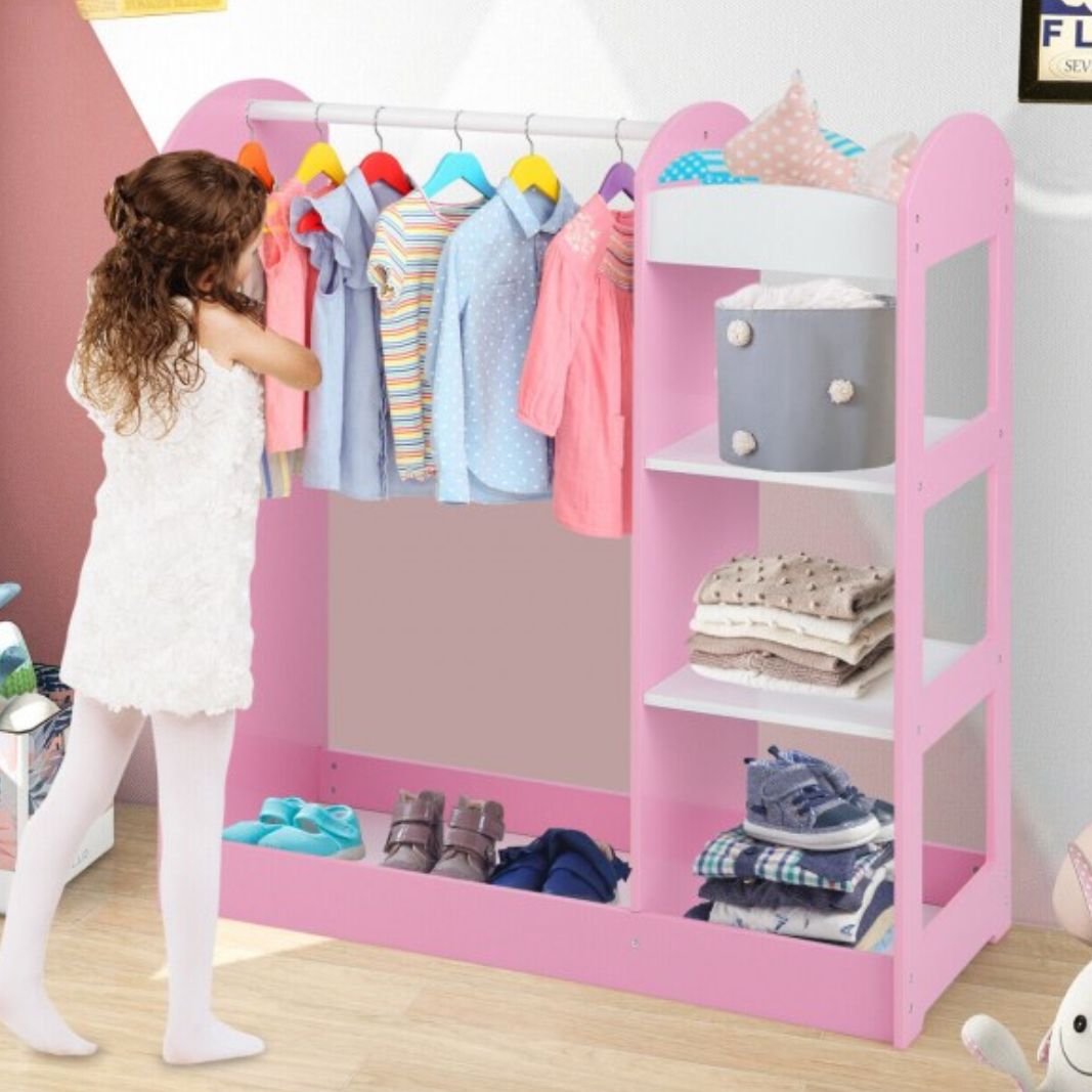 Kids Dress Up Costume Storage Organizer with Mirror