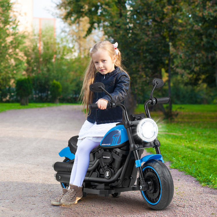 6V Kids Electric Ride-On Motorcycle with LED Headlights & Detachable Training Wheels