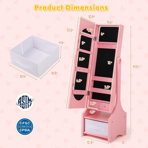 Freestanding Kids Jewelry Armoire with Storage & Adjustable Tilt Mirror
