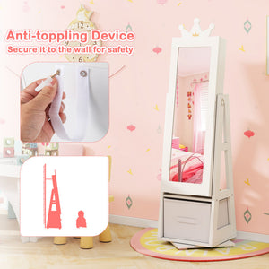 Freestanding Kids Jewelry Armoire Cabinet with Large Storage & 360° Swivel Base