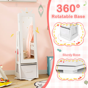 Freestanding Kids Jewelry Armoire Cabinet with Large Storage & 360° Swivel Base