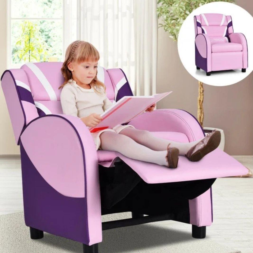 Kids Leather Recliner Chair with Side Pockets and Comfy Design
