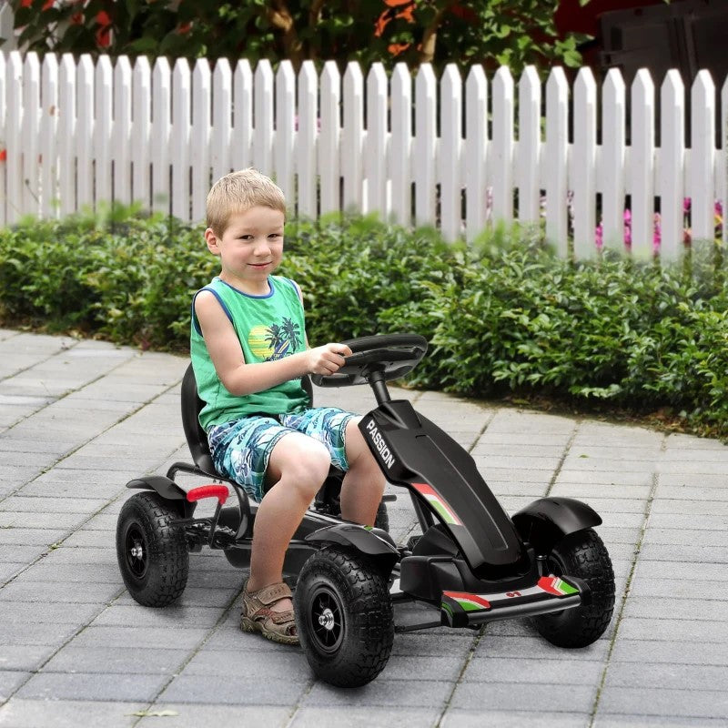 Kids Pedal Go Kart, Outdoor Ride on Toys with Adjustable Seat, Sharp Handling, Handbrake, 4 Non-Slip Rubber Wheels for Boys & Girls Black