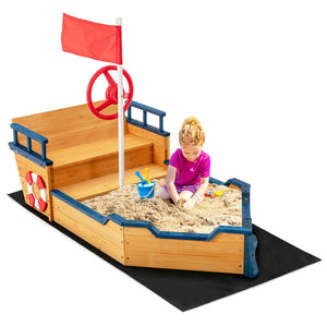 Kids Pirate Boat Wooden Sandbox Children Outdoor Playset