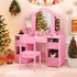 Kids Vanity Table and Chair Set with Removable Mirrors and 4 Storage Bins