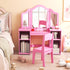 Kids Vanity Table and Chair Set with Tri-Folding Removable Mirror and Storage Drawers