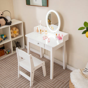 Kids Vanity Set with Lighted Mirror – Dressing Table with Storage & Chair