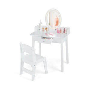 Kids Vanity Set with Lighted Mirror – Dressing Table with Storage & Chair