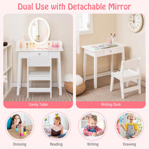 Kids Vanity Set with Lighted Mirror – Dressing Table with Storage & Chair