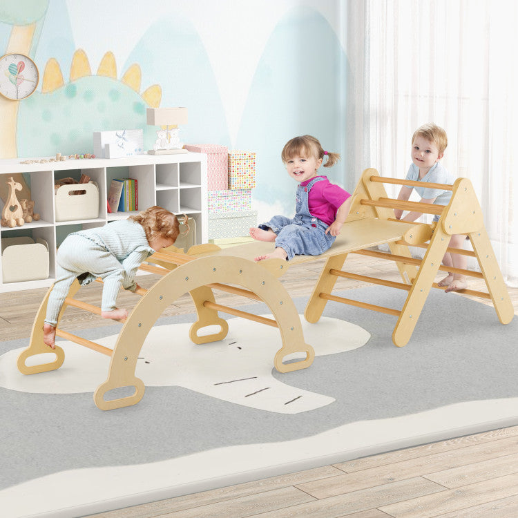 2-in-1 Wooden Kids Climber with Triangle Arch Ramp – Outdoor Climbing Toy for Toddlers