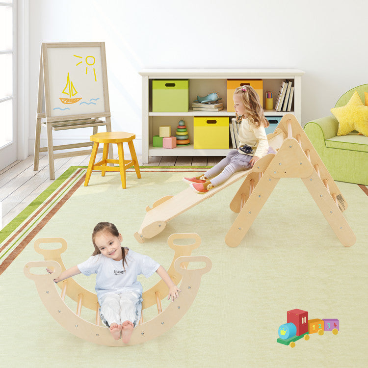 2-in-1 Wooden Kids Climber with Triangle Arch Ramp – Outdoor Climbing Toy for Toddlers