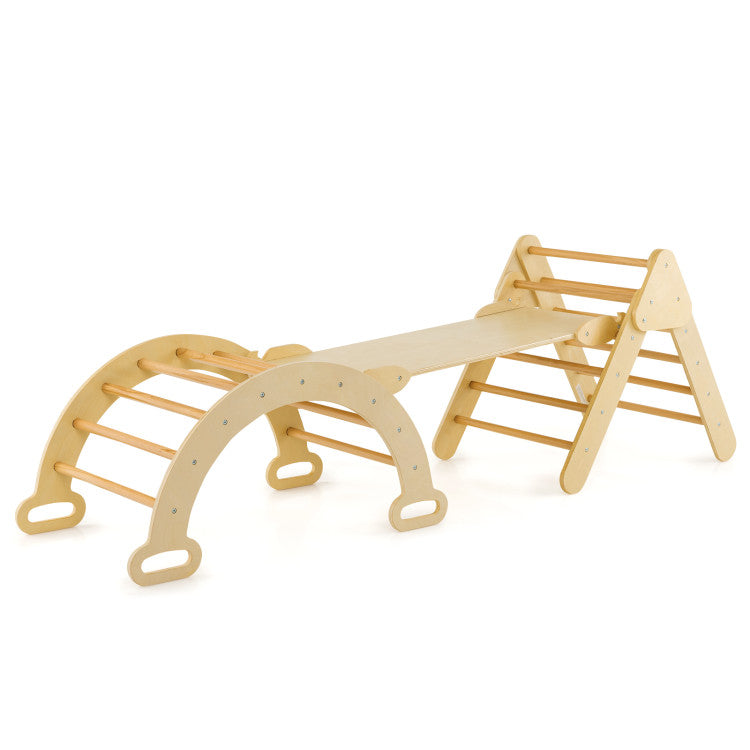 2-in-1 Wooden Kids Climber with Triangle Arch Ramp – Outdoor Climbing Toy for Toddlers