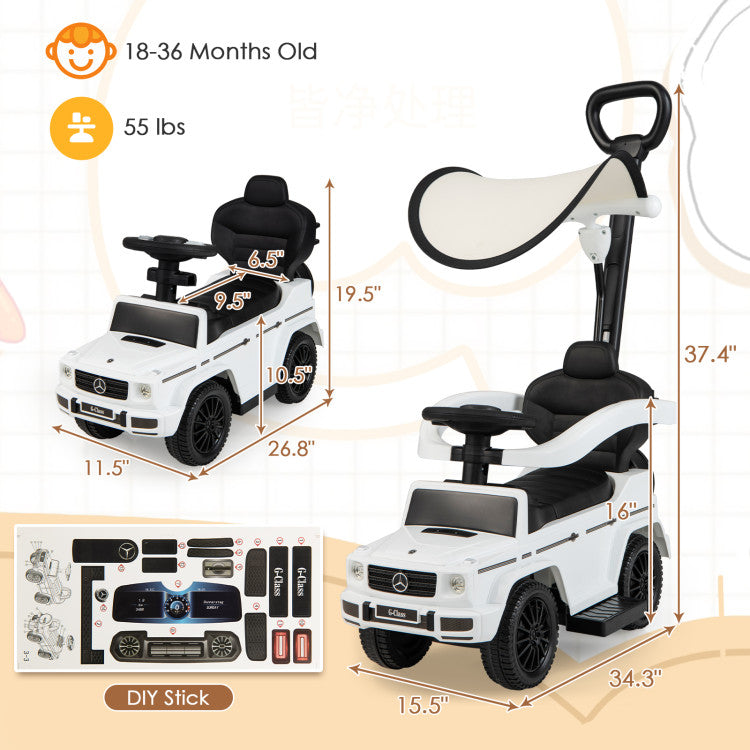 Children's toy car with dimensions and features for ages 18-36 months and weight limit 55 lbs.