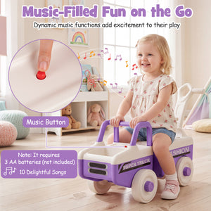 Child playing with a toy truck in a room with educational toys.