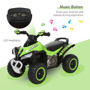 Green toy ATV with controller on a white background