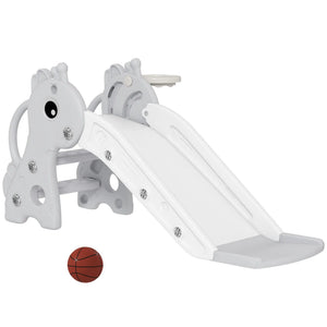 Children's playground slide with basketball on a white background