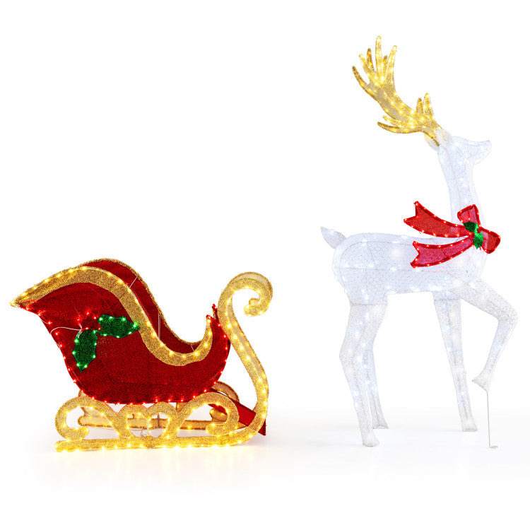 LED Christmas Reindeer and Sleigh with Lights for Holiday Decor