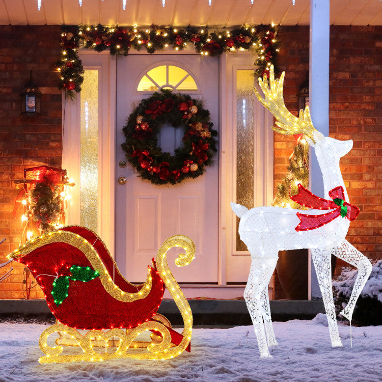 LED Christmas Reindeer and Sleigh with Lights for Holiday Decor