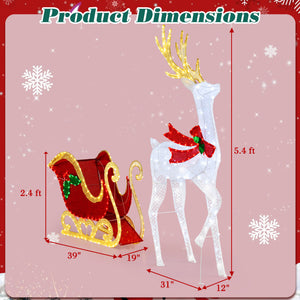 LED Christmas Reindeer and Sleigh with Lights for Holiday Decor