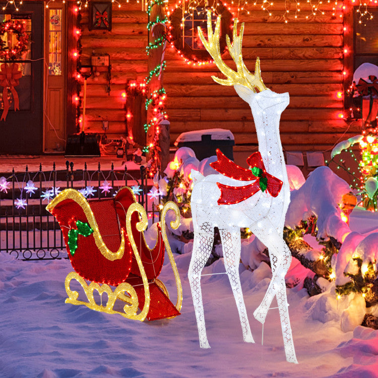 LED Christmas Reindeer and Sleigh with Lights for Holiday Decor