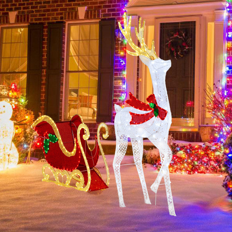 LED Christmas Reindeer and Sleigh with Lights for Holiday Decor