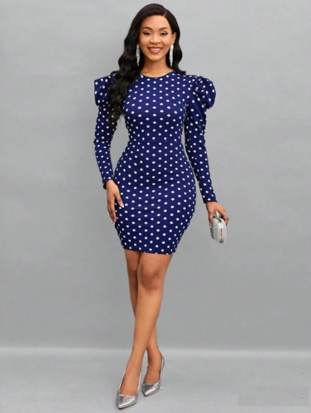 Lady Polka Dot Print Bodycon Dress