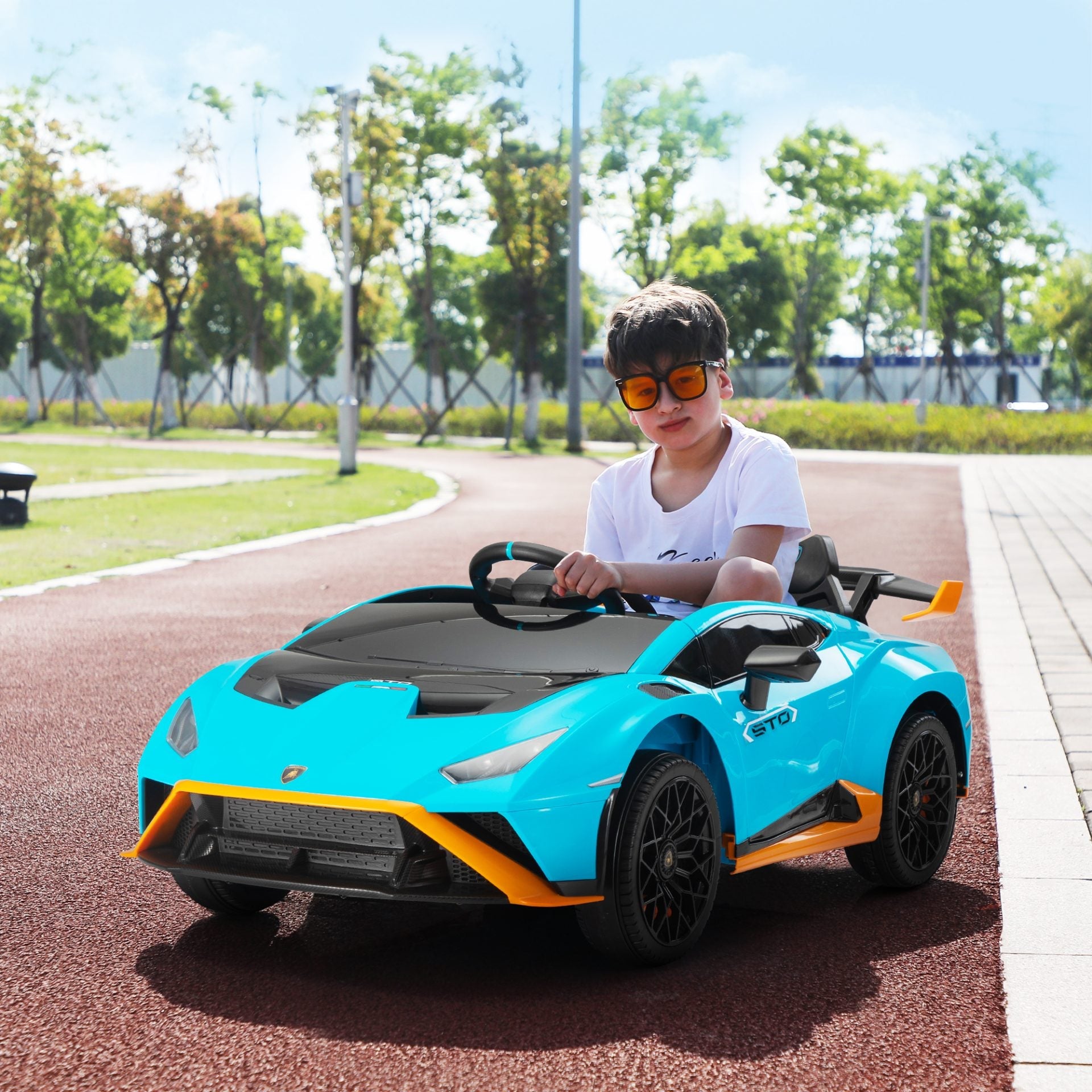 Tobbi 12V Licensed Lamborghini Kids Electric Ride-on Car, Battery Powered Toy Car with Remote Control, Blue