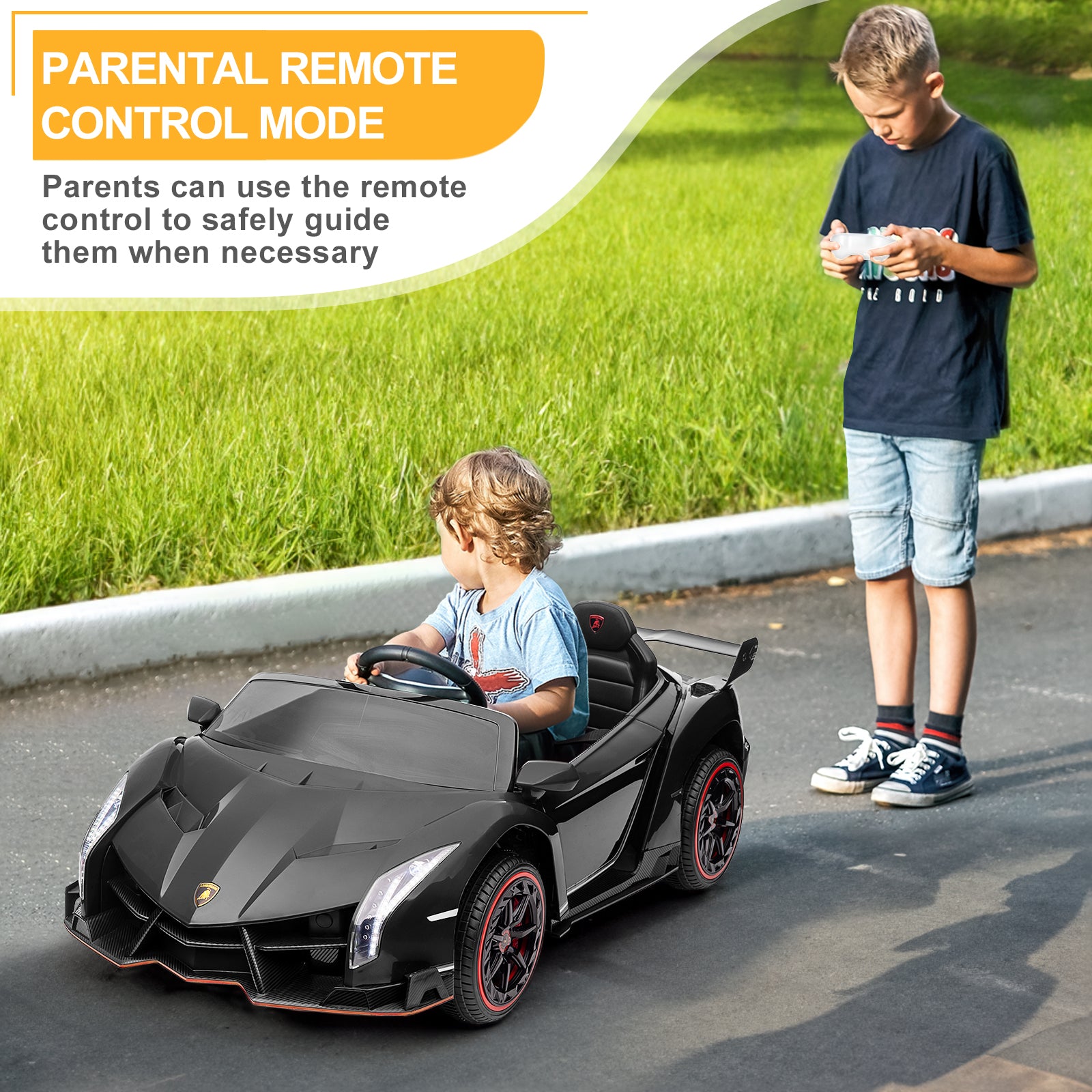 Lamborghini Poison Small Dual Drive 12V 4.5AH with 2.4G Remote Control Kids Sports Car, Electric Toy Car, Black