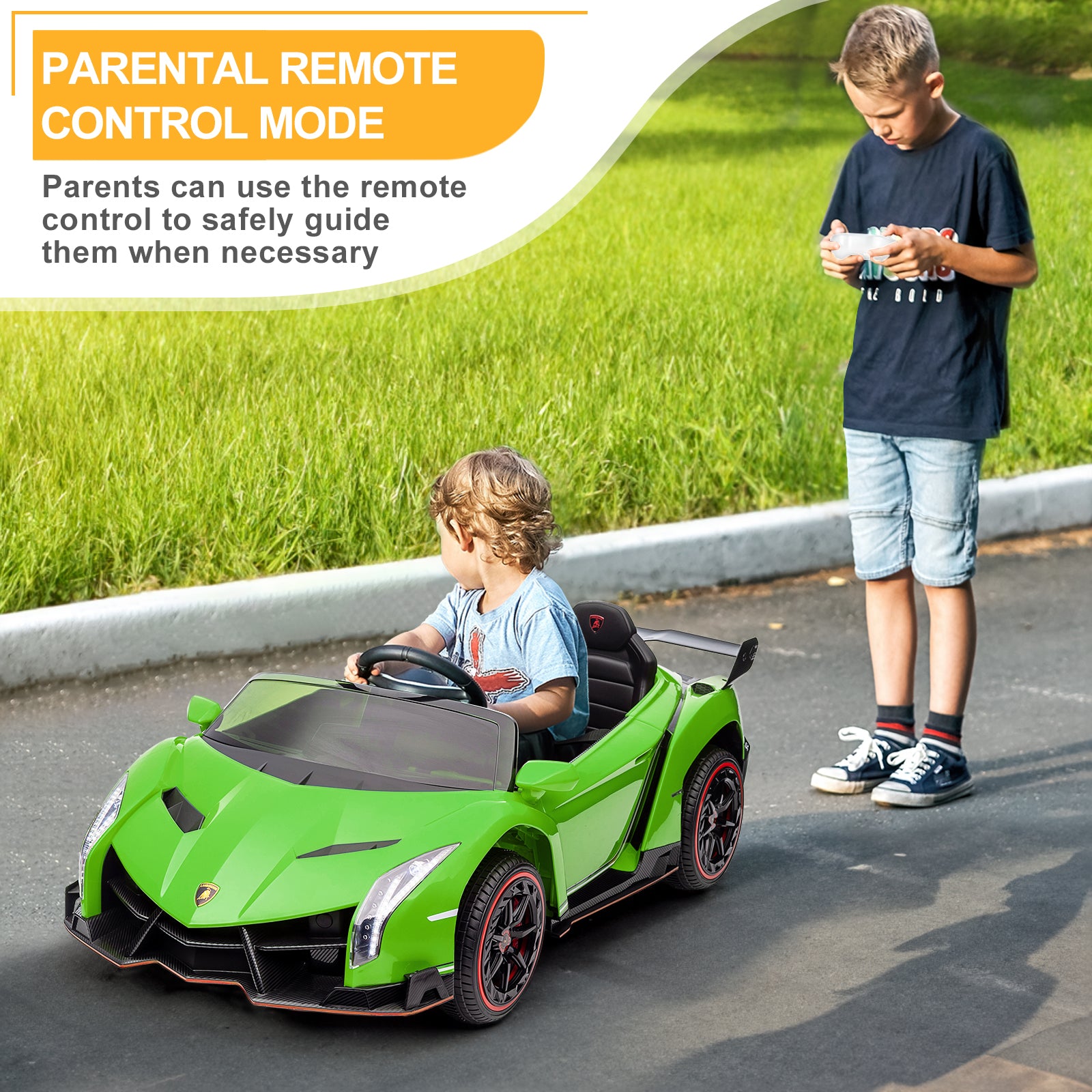 Lamborghini Poison Small Dual Drive 12V 4.5AH with 2.4G Remote Control Kids Sports Car, Electric Toy Car, Green