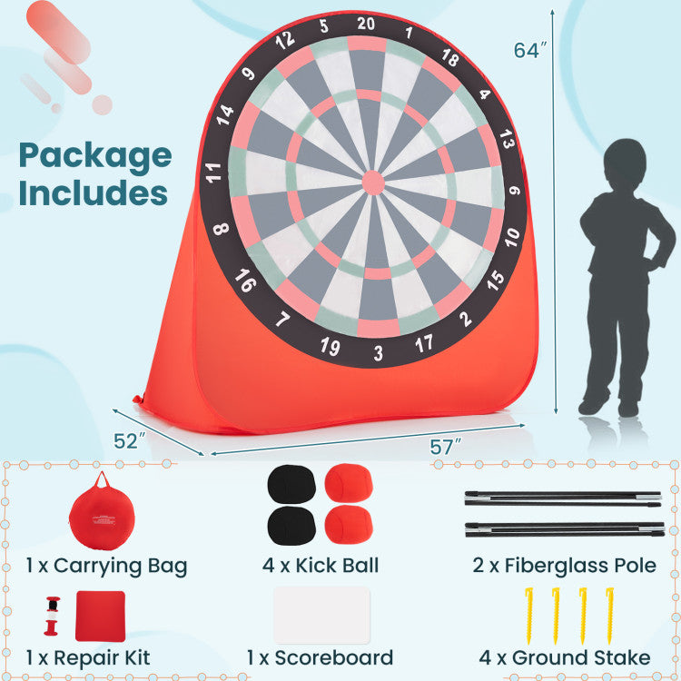 Large Kids Dart Board with 4 Kick Balls - Safe Indoor Outdoor Game for 6 Years and Above