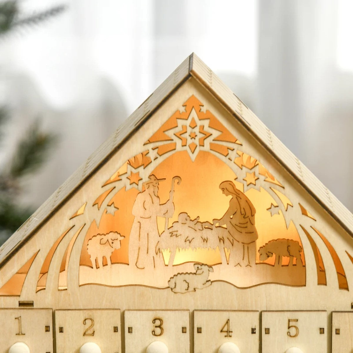 Light-Up Christmas Advent Calendar with Manger Scene & Countdown Drawers for Kids and Adults