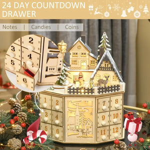 Light-Up Wooden Christmas Advent Calendar with Countdown Drawers and Village Decor