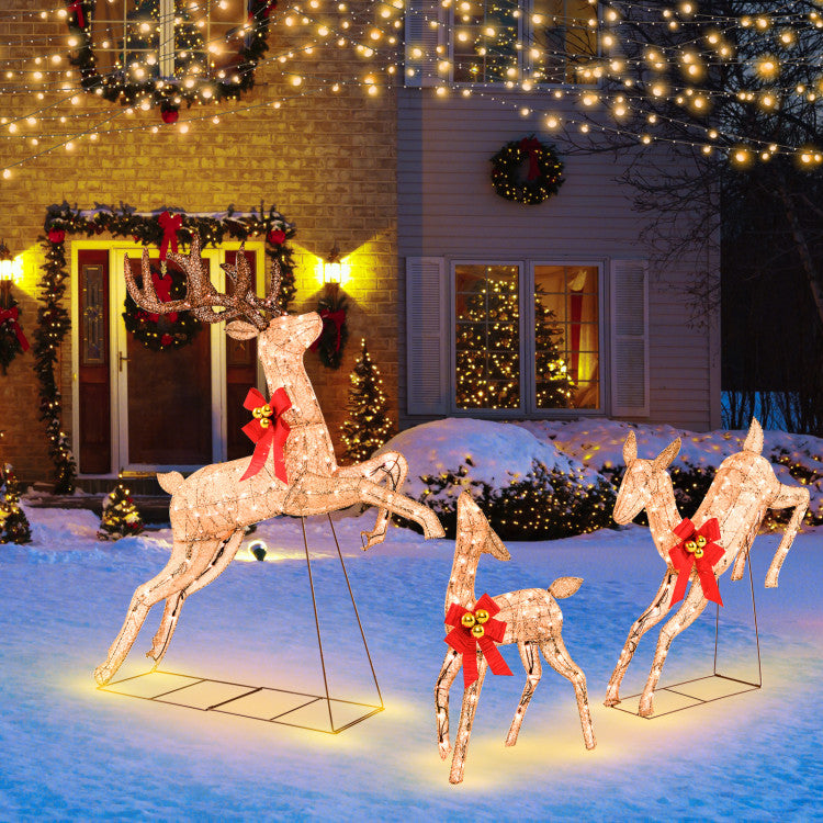 Lighted Christmas Reindeer Family Set - 3 Pieces with 255 Bright Lights