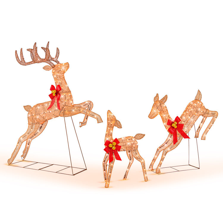 Lighted Christmas Reindeer Family Set - 3 Pieces with 255 Bright Lights