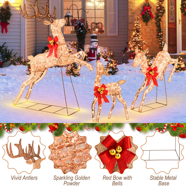 Lighted Christmas Reindeer Family Set - 3 Pieces with 255 Bright Lights