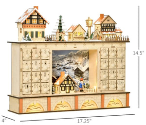 Light up Wooden Christmas Advent Calendar with Countdown Drawers, Village Scene, for All Ages