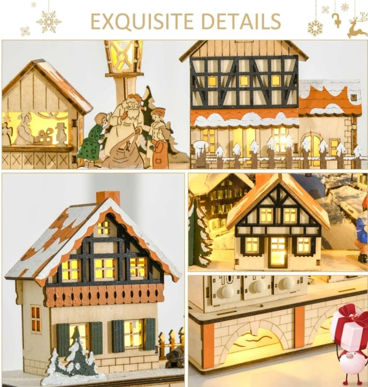 Light up Wooden Christmas Advent Calendar with Countdown Drawers, Village Scene, for All Ages