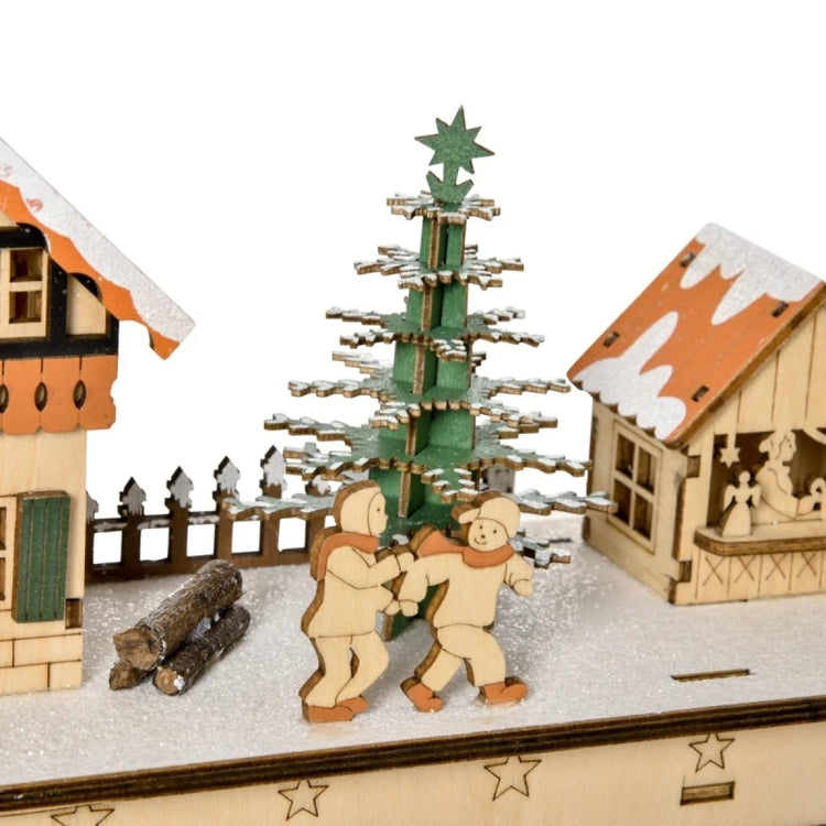 Light up Wooden Christmas Advent Calendar with Countdown Drawers, Village Scene, for All Ages