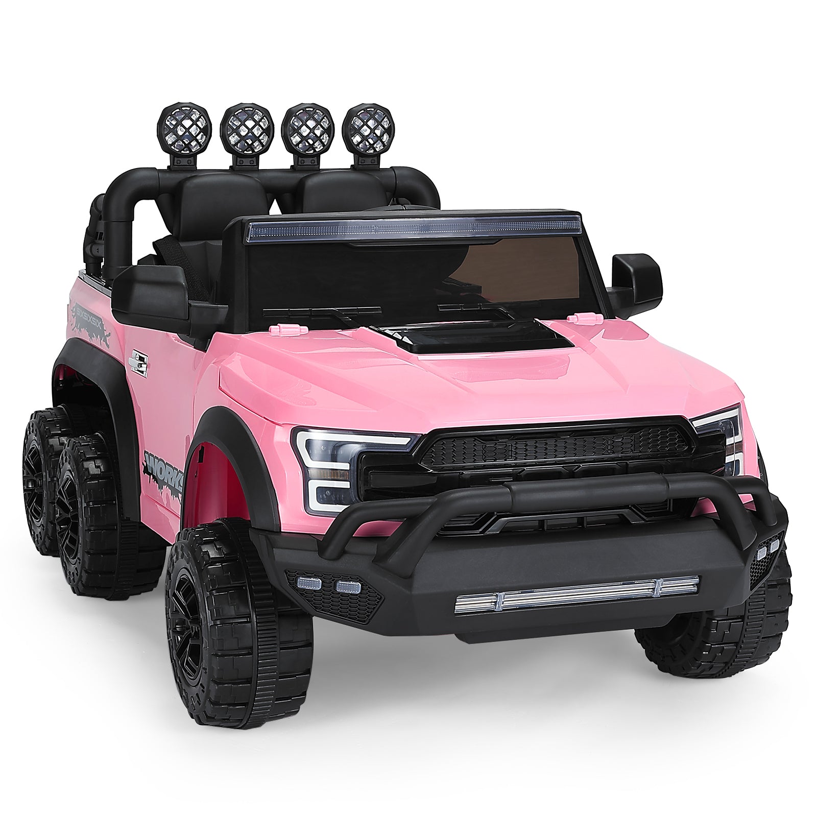 Luxury Pink Electric 12V Kids Ride-On Truck Car Pickup 6 Wheel - Complete with Remote Control, LED Lights, MP3 compatibility, and More